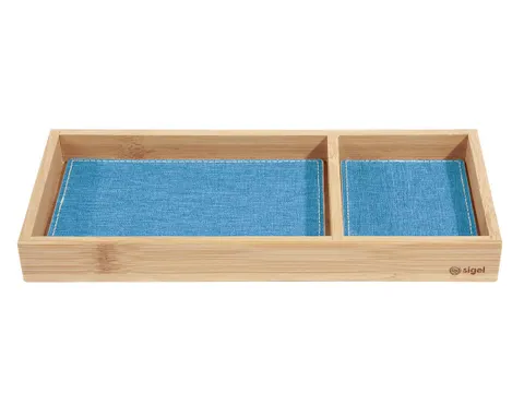 Pennenbak EYE STYLE bamboe 245x109x25mm met l.grijs- blauwe inlay