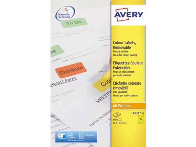 Avery Zweckform Gekleurde Afneembare Etiketten 63.5x33.9mm Geel