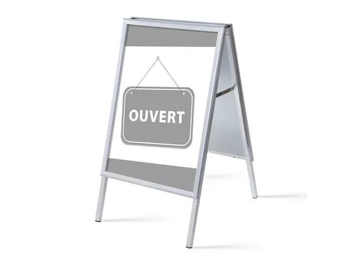 Stoepbord A1 complete set met print "OUVERT" Grijs