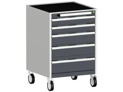 ladekast verrijdbaar 980x650x525mm 5laden romp RAL7035 front RAL7016