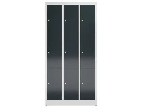 Lockerkast 1800x870x500mm 3x3 vakken cilinderslot, sokkel, RAL7016