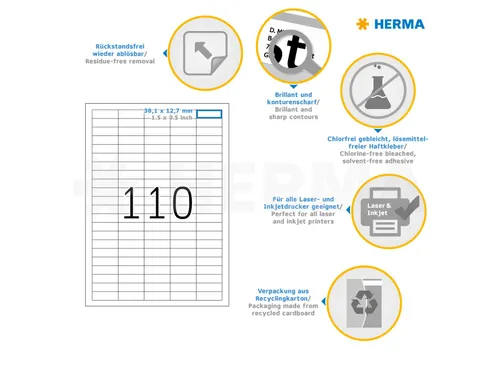 HERMA 4210 Verwijderbare etiketten A4 38,1x12,7mm Wit 2750 stuks