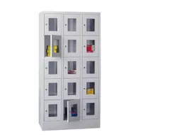lockerkast,HxBxD 1850x900x500mm,3x5vakken,RAL7035,front RAL5012