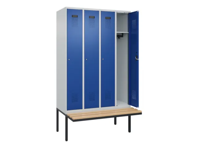 locker met bank,HxBxD 2120x1200x815mm,4vak,vak B 300mm,cilinderslot
