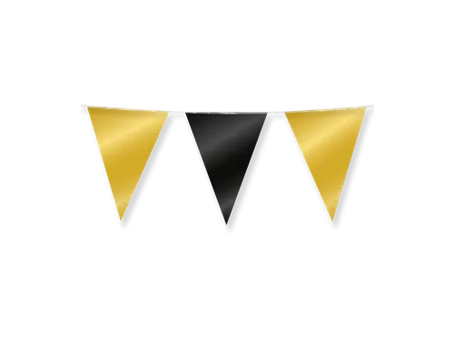 Slinger Folie vlaggen Party Flag Foil Goud-Zwart 30cmx10m