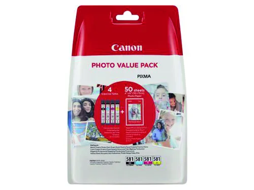 Canon CLI-581 Inktcartridge + 50 Vel 10x15 Fotopapier