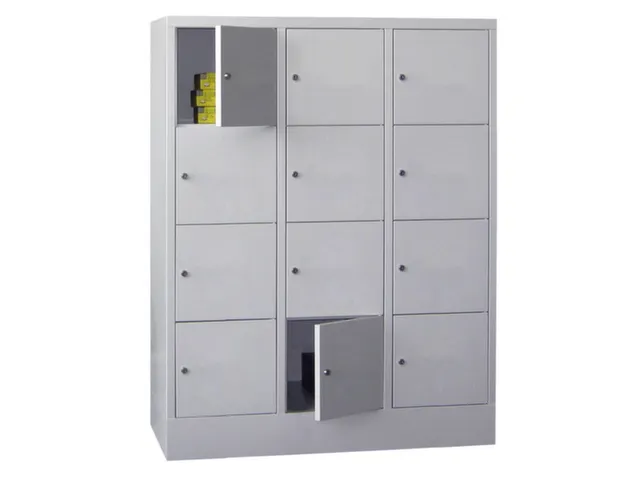 lockerkast,HxBxD 1518x1200x500mm,3x4vakken,RAL7035,front RAL7035