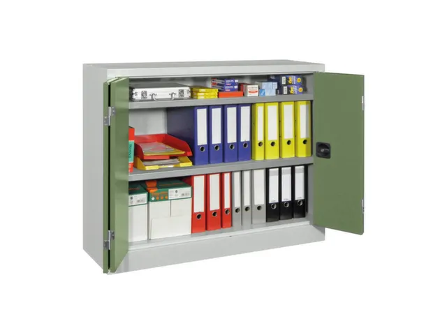 Vouwdeurkast 1000x1200x400mm 2legborden Verzinkt Ral7035 Front Ral6011