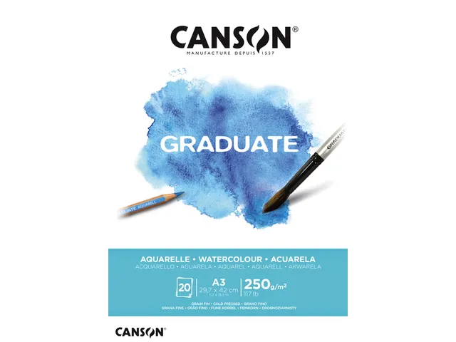 Aquarelpapier Canson Graduate Watercolour 20vel 250gr A3 natuurlijk wi