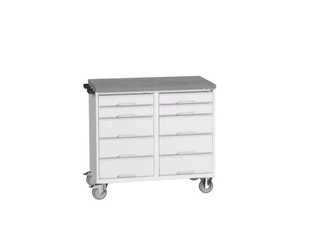 montagetafel 980x1050x600mm linoleumblad 10 laden duwbeugel RAL7035