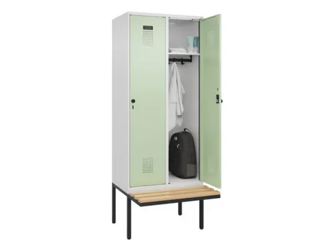 locker met bank,HxBxD 2120x800x815mm,2vak,vak B 400mm,draaigrendel