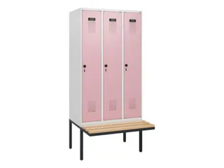 locker met bank,HxBxD 1950x900x815mm,3vak,vak B 300mm,draaigrendel - 2