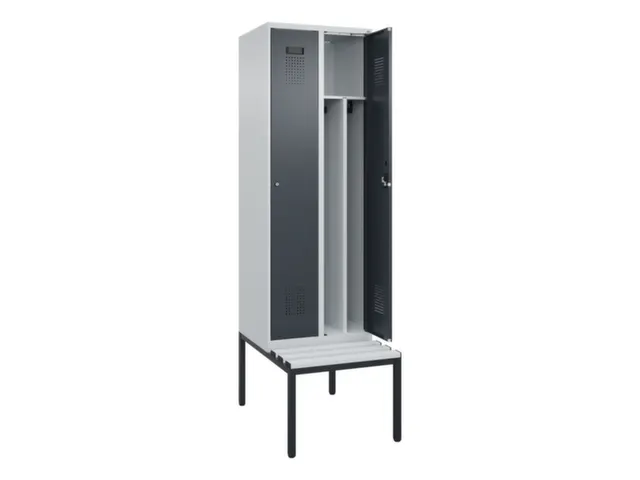 locker met bank,voor scheiding van kleding,HxBxD 2120x600x815mm,2vak