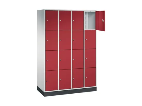 lockerkast,RAL 7035/RAL 3003,HxBxD 1950x1220x500mm,4x4vakken,cil.-slot