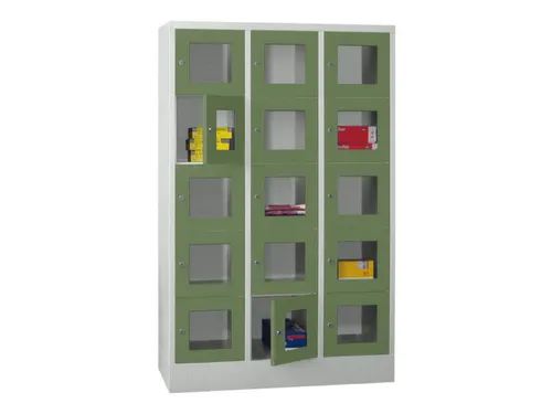 lockerkast,HxBxD 1850x1200x500mm,3x5vakken,RAL7035,front RAL6011