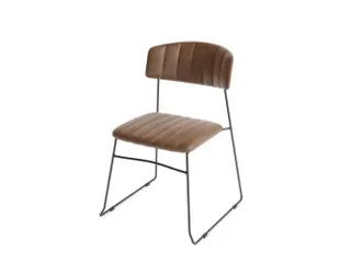 Stapelstoel Sledeframe Zwart met Kunstleer zitting Cognac - 1