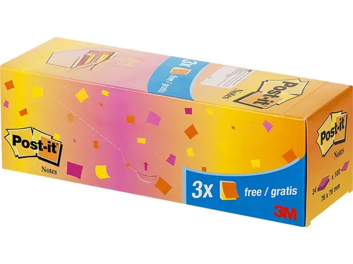 Memoblok 3M Post-it 654 76x76mm neon assorti 21 + 3 gratis