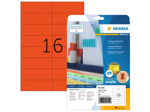 HERMA 4552 Verwijderbare etiketten A4 105x37mm Rood 320 stuks