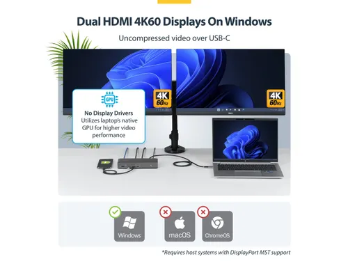 StarTech USB-C Dockingstation 2x HDMI 4K60, LAN, 100W PD