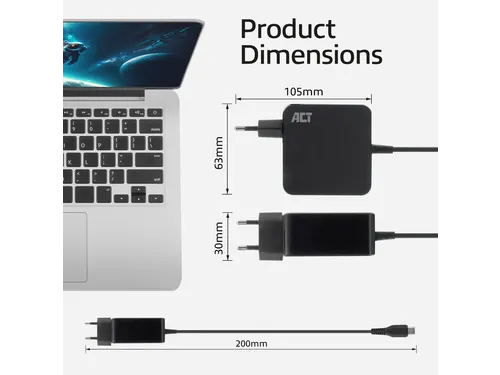Laptop Oplader ACT USB-C Power Delivery 65W 2mtr