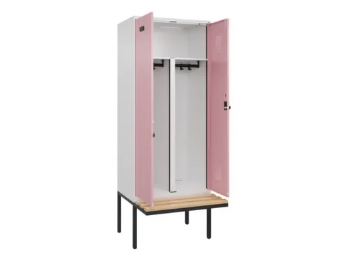 PBM-locker met bank,HxBxD 2120x800x815mm,2vak,vak B 400mm,draaigrendel