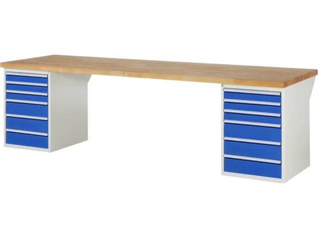 werkbank,HxBxD 890x3000x900mm,beukblad,draagverm. 750kg,2containers