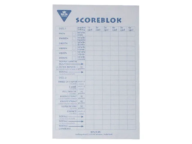 Scoreblok Yahtzee 94x145mm 250 vel