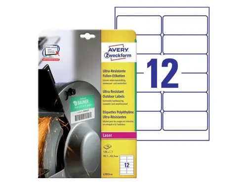 Etiket Avery Zweckform L7913-10 99.1x42.3 polyester wit 120 stuks