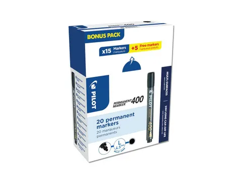 Permanent marker PILOT 400 schuin Breed Zwart 15+5 gratis