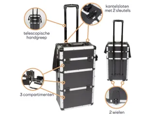 Gereedschapskoffer Aluminium Trolley 370x270x670mm Zwart - 5
