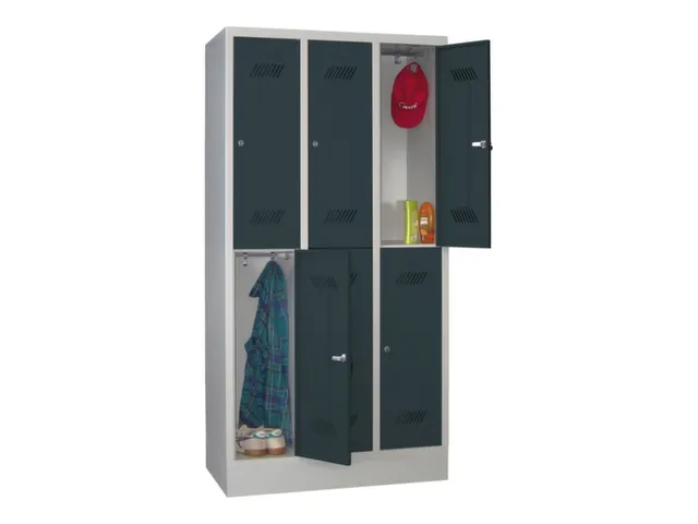 dubbeldekse locker,HxBxD 1850x900x500mm,3x2vak.,RAL7035,front RAL7016