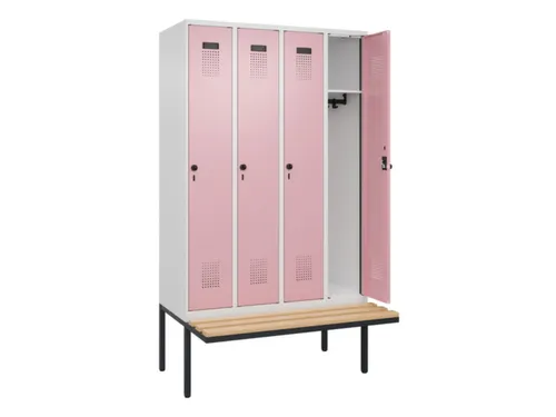 locker met bank,HxBxD 2120x1200x815mm,4vak,vak B 300mm,draaigrendel
