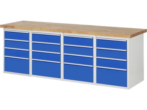 werkbank,HxBxD 890x2500x900mm,beukblad,draagverm. 750kg,4containers