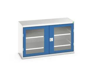 vitrinekast 800x1300x550mm 2xStalen bodem romp RAL7035 front RAL5010 - 1