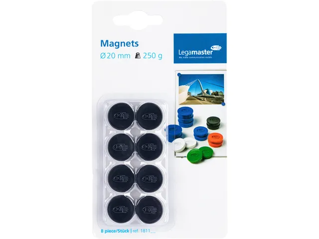 Magneet Legamaster 20mm 250gr zwart 8 stuks