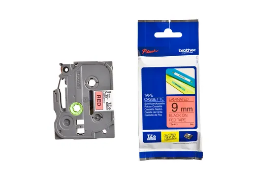 Labeltape Brother P-touch TZe-421 standaard 9mm zwart op rood