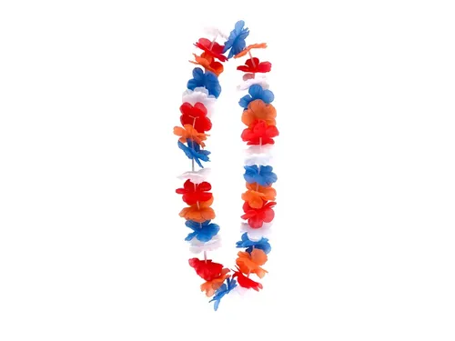 Hawaïkrans rood wit blauw en oranje 100cm