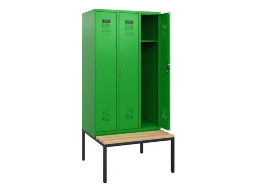 locker met bank,HxBxD 1950x900x815mm,3vak,vak B 300mm,cilinderslot