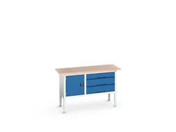 werkbank,HxBxD 830-930x1500x600mm,multiplexblad,uitrusting: 3laden