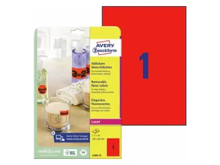 laseretiket Avery 210x297mm 25 vel A4 1 etiket per vel neonrood - 1