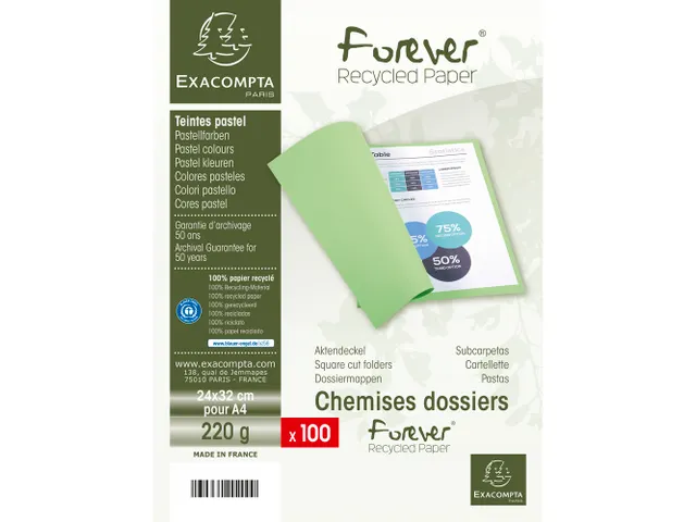 100 dossiermappen FOREVER 250 100%gerecycleerd 24x32cm Geel