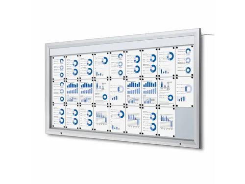 Outdoor mededelingenbord 27x A4 met logopaneel LED verlicht