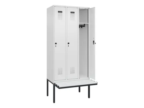 locker met bank,HxBxD 2120x900x815mm,3vak,vak B 300mm,draaigrendel