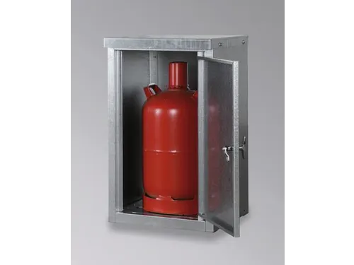 gasflessenkast,v. 1x11kg fles,HxBxD 750x460x400mm,m. dak,vleugeldeur