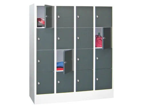 lockerkast,HxBxD 1518x1200x500mm,4x4vakken,RAL7035,front RAL7016