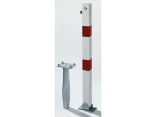 Afzetpaal Vierkant 70x70mm Omlegbaar Cilinderslot Wit/Rood - 1