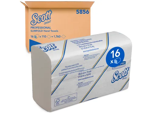 Handdoek Scott Slimfold m-vouw 1-laags 19x29,5cm wit 16x110stuks 5856
