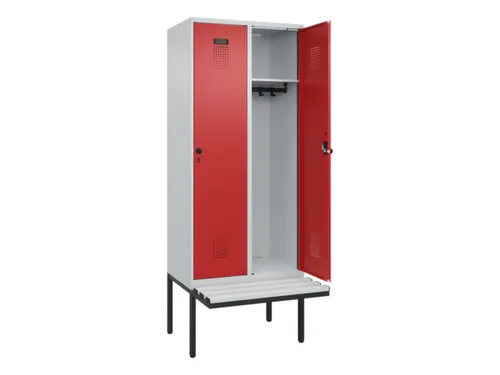 locker met bank,HxBxD 2120x800x815mm,2vak,vak B 400mm,draaigrendel