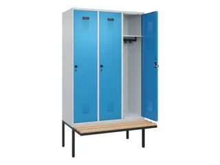 locker met bank,HxBxD 2120x1200x815mm,3vak,vak B 400mm,draaigrendel - 2
