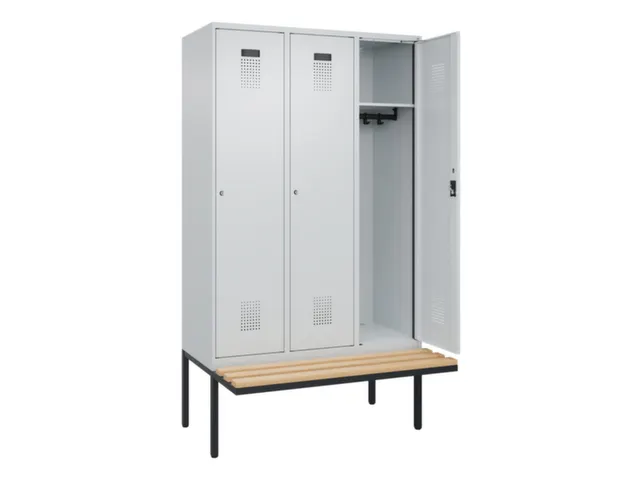 locker met bank,HxBxD 2120x1200x815mm,3vak,vak B 400mm,cilinderslot